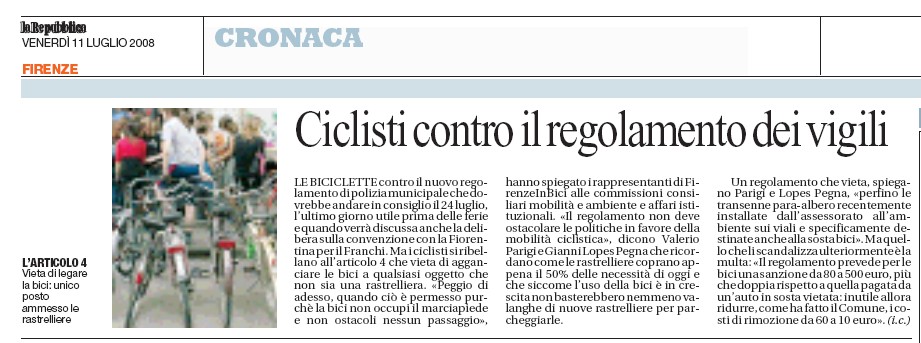 Repubblica su bici e regolamento PM